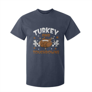 Thanksgiving Turkey And Touchdowns Football Season T Shirt For Kid Game Day TS10 Navy Print Your Wear