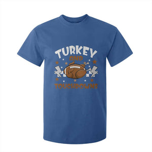 Thanksgiving Turkey And Touchdowns Football Season T Shirt For Kid Game Day TS10 Royal Blue Print Your Wear