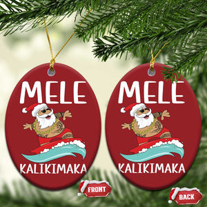 Hawaiian Christmas Christmas Ornament Mele Kalikimaka Hawaii Surfing Santa Tropical Beach TS10 Oval Red Print Your Wear