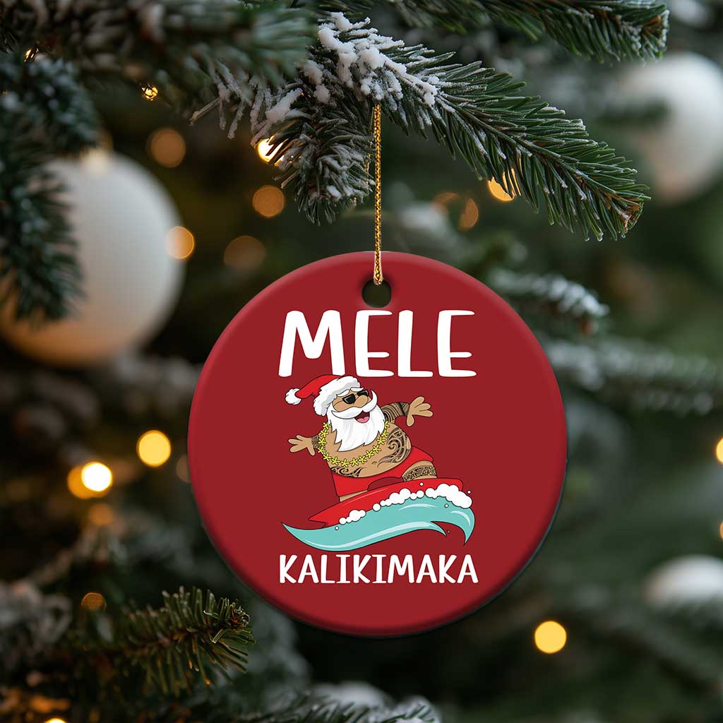 Hawaiian Christmas Christmas Ornament Mele Kalikimaka Hawaii Surfing Santa Tropical Beach TS10 Print Your Wear