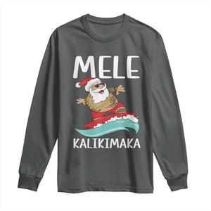 Hawaiian Christmas Long Sleeve Shirt Mele Kalikimaka Hawaii Surfing Santa Tropical Beach TS10 Dark Heather Print Your Wear