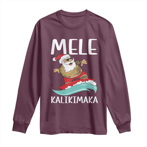 Hawaiian Christmas Long Sleeve Shirt Mele Kalikimaka Hawaii Surfing Santa Tropical Beach TS10 Maroon Print Your Wear