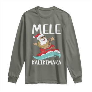 Hawaiian Christmas Long Sleeve Shirt Mele Kalikimaka Hawaii Surfing Santa Tropical Beach TS10 Military Green Print Your Wear