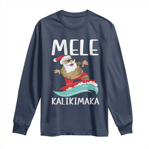 Hawaiian Christmas Long Sleeve Shirt Mele Kalikimaka Hawaii Surfing Santa Tropical Beach TS10 Navy Print Your Wear