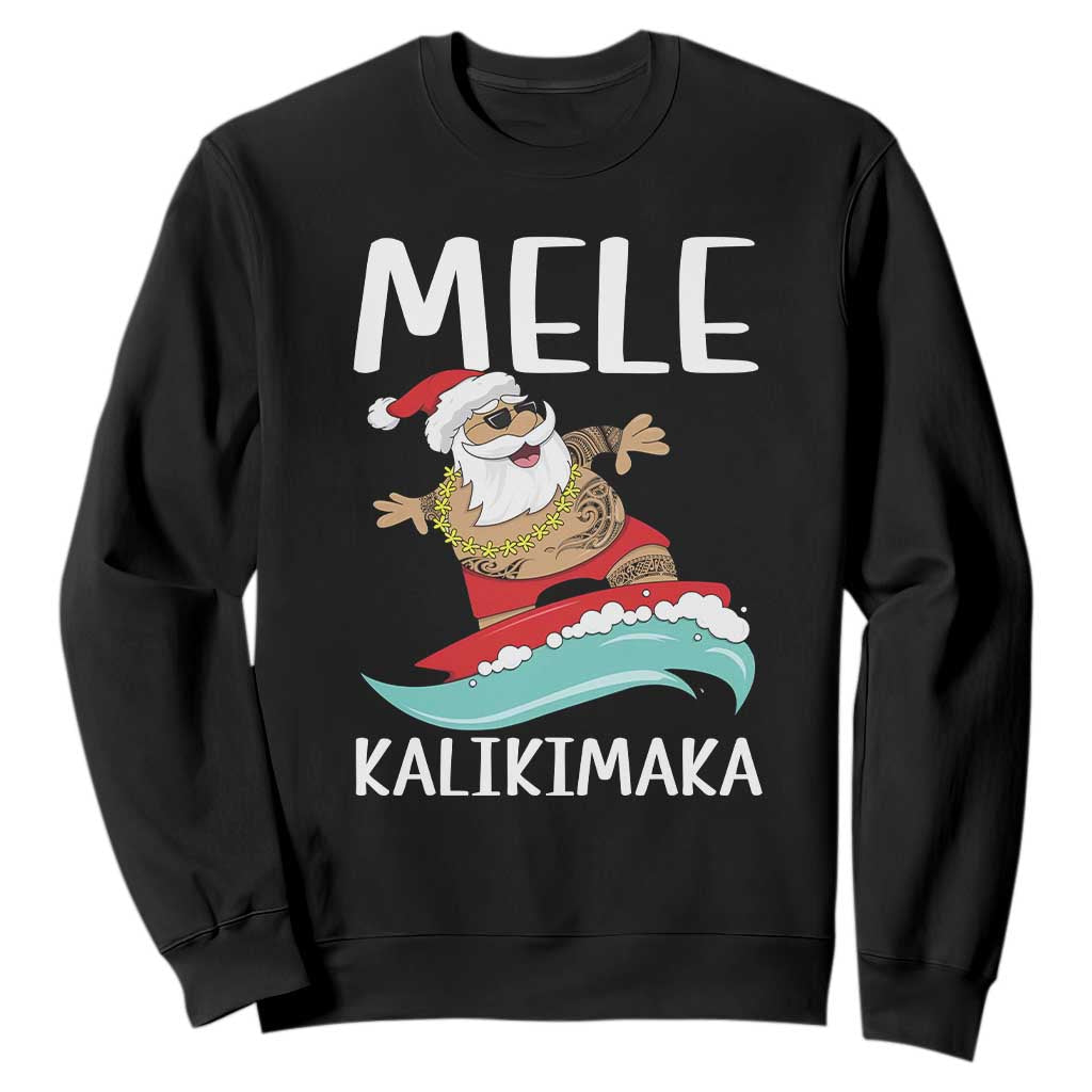 Hawaiian Christmas Sweatshirt Mele Kalikimaka Hawaii Surfing Santa Tropical Beach TS10 Black Print Your Wear