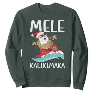 Hawaiian Christmas Sweatshirt Mele Kalikimaka Hawaii Surfing Santa Tropical Beach TS10 Dark Forest Green Print Your Wear