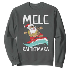 Hawaiian Christmas Sweatshirt Mele Kalikimaka Hawaii Surfing Santa Tropical Beach TS10 Dark Heather Print Your Wear