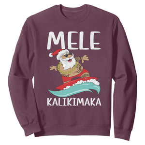 Hawaiian Christmas Sweatshirt Mele Kalikimaka Hawaii Surfing Santa Tropical Beach TS10 Maroon Print Your Wear