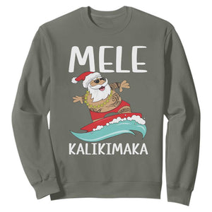 Hawaiian Christmas Sweatshirt Mele Kalikimaka Hawaii Surfing Santa Tropical Beach TS10 Military Green Print Your Wear