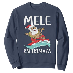 Hawaiian Christmas Sweatshirt Mele Kalikimaka Hawaii Surfing Santa Tropical Beach TS10 Navy Print Your Wear