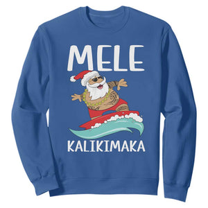 Hawaiian Christmas Sweatshirt Mele Kalikimaka Hawaii Surfing Santa Tropical Beach TS10 Royal Blue Print Your Wear