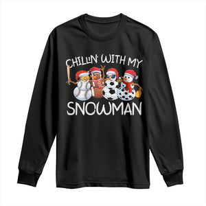 Snowman Christmas Long Sleeve Shirt Football Soccer Baseball Pickleball Chillin With My Snowmies Ugly Gift TS10 Black Print Your Wear