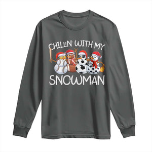 Snowman Christmas Long Sleeve Shirt Football Soccer Baseball Pickleball Chillin With My Snowmies Ugly Gift TS10 Dark Heather Print Your Wear