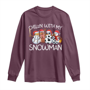 Snowman Christmas Long Sleeve Shirt Football Soccer Baseball Pickleball Chillin With My Snowmies Ugly Gift TS10 Maroon Print Your Wear