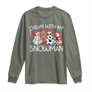 Snowman Christmas Long Sleeve Shirt Football Soccer Baseball Pickleball Chillin With My Snowmies Ugly Gift TS10 Military Green Print Your Wear