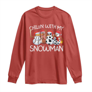 Snowman Christmas Long Sleeve Shirt Football Soccer Baseball Pickleball Chillin With My Snowmies Ugly Gift TS10 Red Print Your Wear