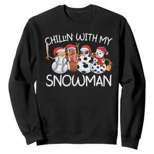 Snowman Christmas Sweatshirt Football Soccer Baseball Pickleball Chillin With My Snowmies Ugly Gift TS10 Black Print Your Wear