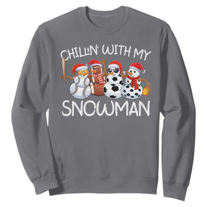 Snowman Christmas Sweatshirt Football Soccer Baseball Pickleball Chillin With My Snowmies Ugly Gift TS10 Charcoal Print Your Wear