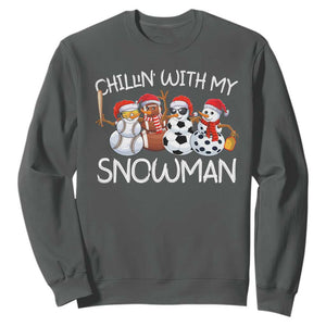 Snowman Christmas Sweatshirt Football Soccer Baseball Pickleball Chillin With My Snowmies Ugly Gift TS10 Dark Heather Print Your Wear