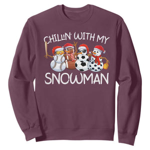 Snowman Christmas Sweatshirt Football Soccer Baseball Pickleball Chillin With My Snowmies Ugly Gift TS10 Maroon Print Your Wear