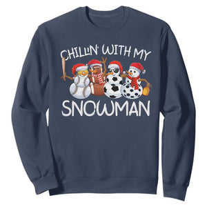 Snowman Christmas Sweatshirt Football Soccer Baseball Pickleball Chillin With My Snowmies Ugly Gift TS10 Navy Print Your Wear