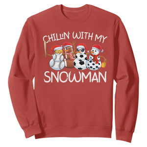 Snowman Christmas Sweatshirt Football Soccer Baseball Pickleball Chillin With My Snowmies Ugly Gift TS10 Red Print Your Wear