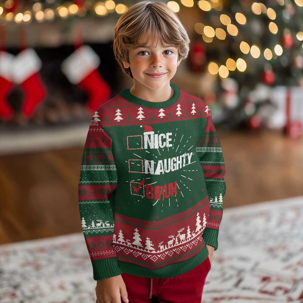 Santa Ugly Christmas Sweater Nice Naughty Bruh Xmas List TS10 Christmas Print Your Wear