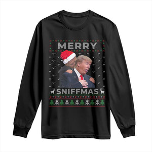 Funny Christmas Trump Long Sleeve Shirt Merry Sniffmas Biden Sniffing Trump Ugly Sweater Xmas Dirty TS10 Black Print Your Wear