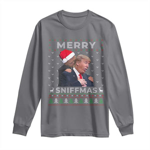 Funny Christmas Trump Long Sleeve Shirt Merry Sniffmas Biden Sniffing Trump Ugly Sweater Xmas Dirty TS10 Charcoal Print Your Wear