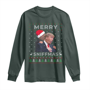 Funny Christmas Trump Long Sleeve Shirt Merry Sniffmas Biden Sniffing Trump Ugly Sweater Xmas Dirty TS10 Dark Forest Green Print Your Wear