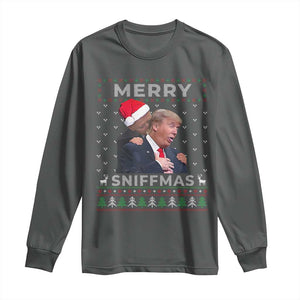 Funny Christmas Trump Long Sleeve Shirt Merry Sniffmas Biden Sniffing Trump Ugly Sweater Xmas Dirty TS10 Dark Heather Print Your Wear