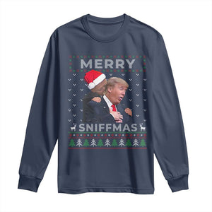 Funny Christmas Trump Long Sleeve Shirt Merry Sniffmas Biden Sniffing Trump Ugly Sweater Xmas Dirty TS10 Navy Print Your Wear