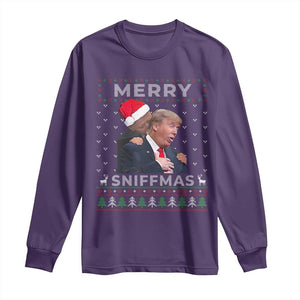 Funny Christmas Trump Long Sleeve Shirt Merry Sniffmas Biden Sniffing Trump Ugly Sweater Xmas Dirty TS10 Purple Print Your Wear