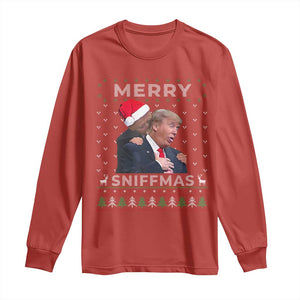 Funny Christmas Trump Long Sleeve Shirt Merry Sniffmas Biden Sniffing Trump Ugly Sweater Xmas Dirty TS10 Red Print Your Wear