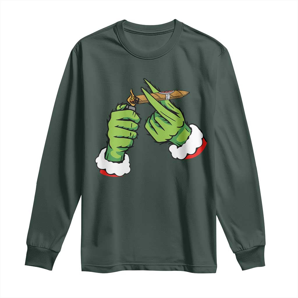 Pothead Christmas Long Sleeve Shirt Cannabis Weed Adult Christmas Party TS10 Dark Forest Green Print Your Wear