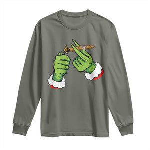 Pothead Christmas Long Sleeve Shirt Cannabis Weed Adult Christmas Party TS10 Military Green Print Your Wear