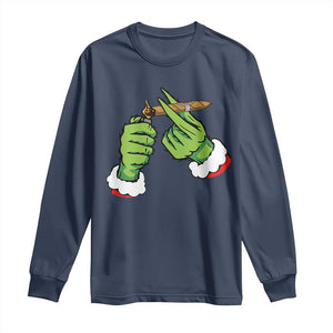 Pothead Christmas Long Sleeve Shirt Cannabis Weed Adult Christmas Party TS10 Navy Print Your Wear