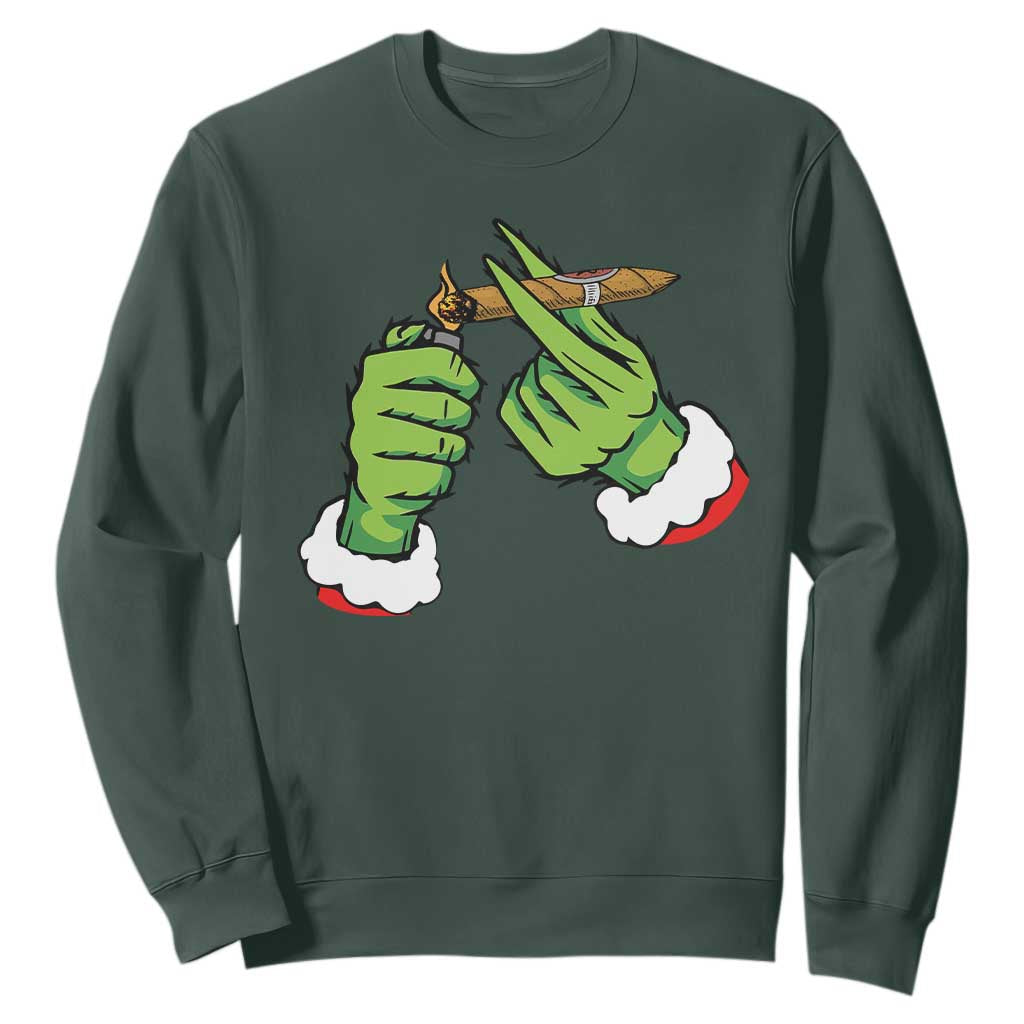Pothead Christmas Sweatshirt Cannabis Weed Adult Christmas Party TS10 Dark Forest Green Print Your Wear