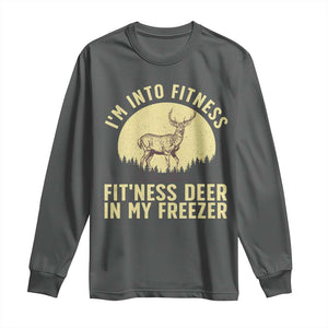 Hunting Long Sleeve Shirt I'm Into Fitness Fit'ness Deer In My Freezer Deer Hunter TS10 Dark Heather Print Your Wear