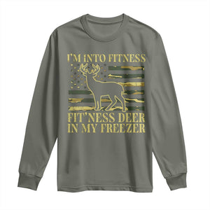 Hunting Long Sleeve Shirt I'm Into Fitness Fit'ness Deer In My Freezer Camo Flag TS10 Military Green Print Your Wear