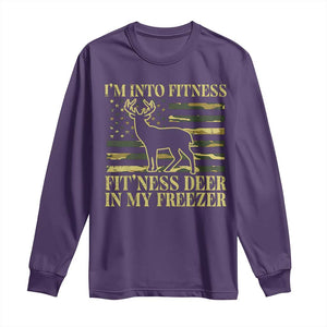 Hunting Long Sleeve Shirt I'm Into Fitness Fit'ness Deer In My Freezer Camo Flag TS10 Purple Print Your Wear