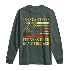 Hunting Long Sleeve Shirt I'm Into Fitness Fit'ness Deer In My Freezer American Flag TS10 Dark Forest Green Print Your Wear