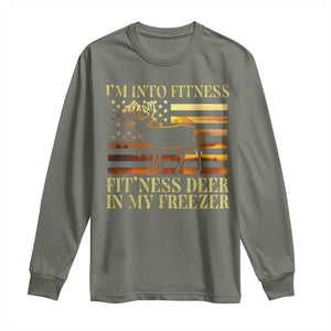 Hunting Long Sleeve Shirt I'm Into Fitness Fit'ness Deer In My Freezer American Flag TS10 Military Green Print Your Wear