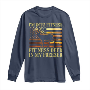 Hunting Long Sleeve Shirt I'm Into Fitness Fit'ness Deer In My Freezer American Flag TS10 Navy Print Your Wear