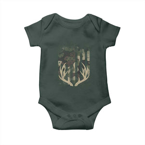 Deer Hunting American Flag Baby Onesie TS10 Dark Forest Green Print Your Wear