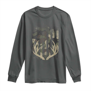 Deer Hunting American Flag Long Sleeve Shirt TS10 Dark Heather Print Your Wear