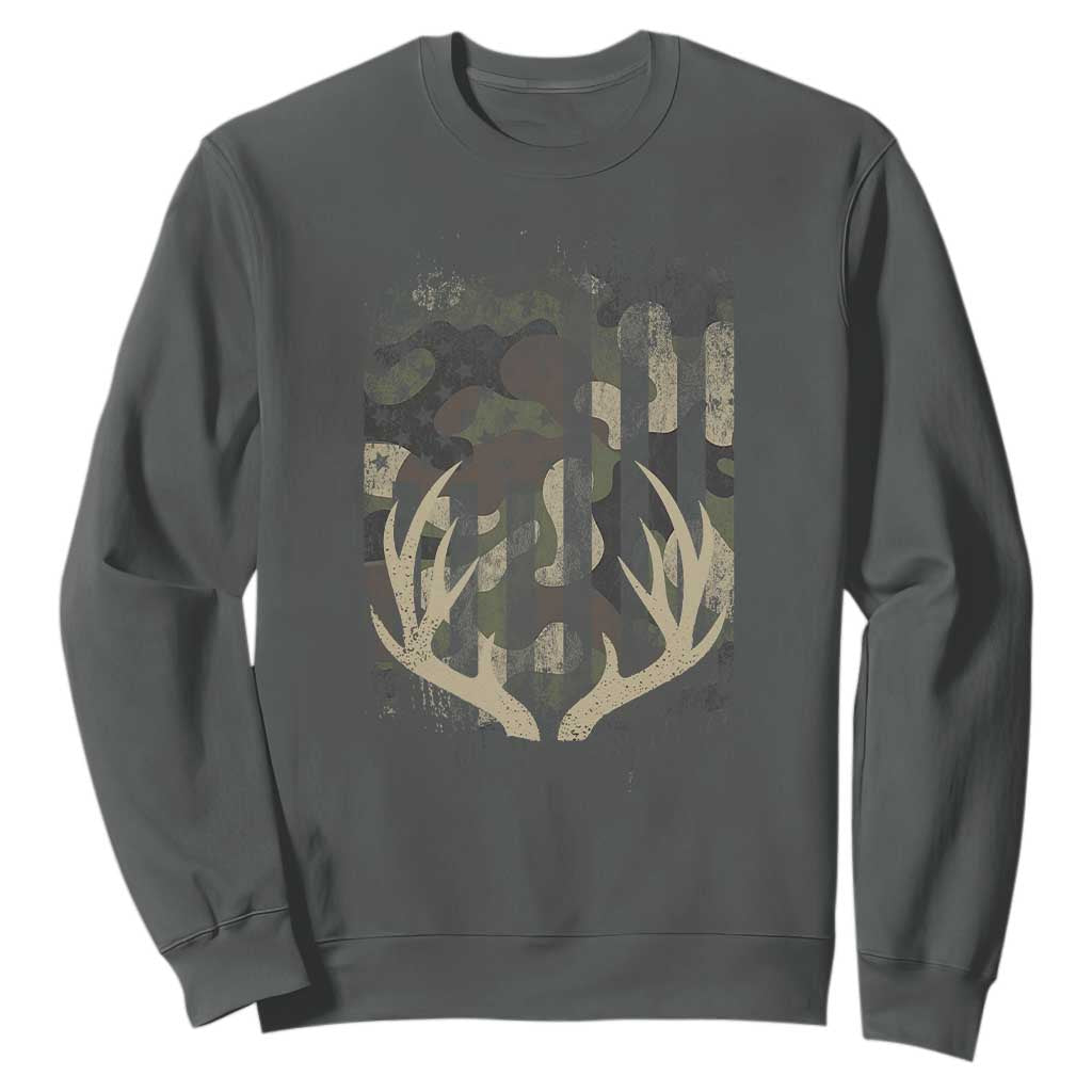 Deer Hunting American Flag Sweatshirt TS10 Dark Heather Print Your Wear