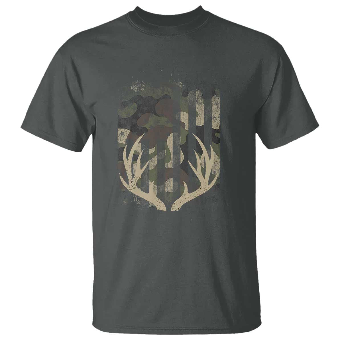 Deer Hunting American Flag T Shirt TS10 Dark Heather Print Your Wear