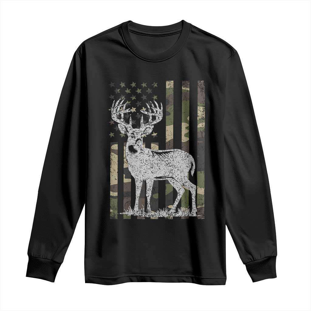 Deer Hunting American Camouflage Flag Long Sleeve Shirt TS10 Black Print Your Wear