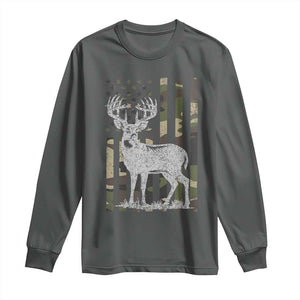 Deer Hunting American Camouflage Flag Long Sleeve Shirt TS10 Dark Heather Print Your Wear